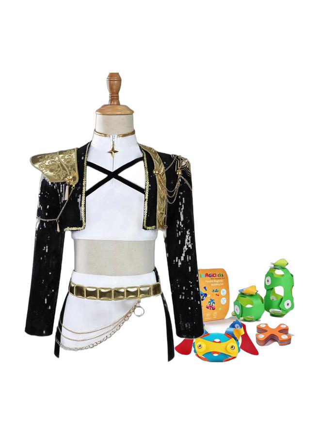 (FREE TOY WITH KPOP COSTUME R-120!) K-Style Performance Cosplay Kids Costume R-120cm & iMAGiClicks Flexible Magnetic Building Set for Kids, Magnetic Building Toys, Bendable Magnetic Tiles, STEM Educational Toy, Strong Magnets, Travel-Friendly Eid Gift, Ages 3+ (Travel Pack, 16, count) Bundle - Image 1